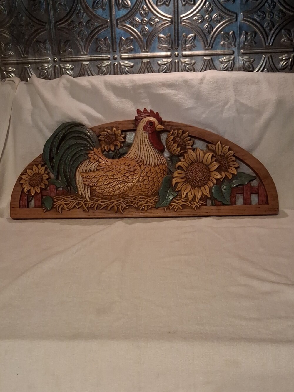Home Interiors Hand-Painted Rooster Plaque with Sunflowers - Yellow & Green